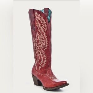 NWT CORRAL EMBROIDERY RED TALL TOP SNIP TOE COWBOY BOOT